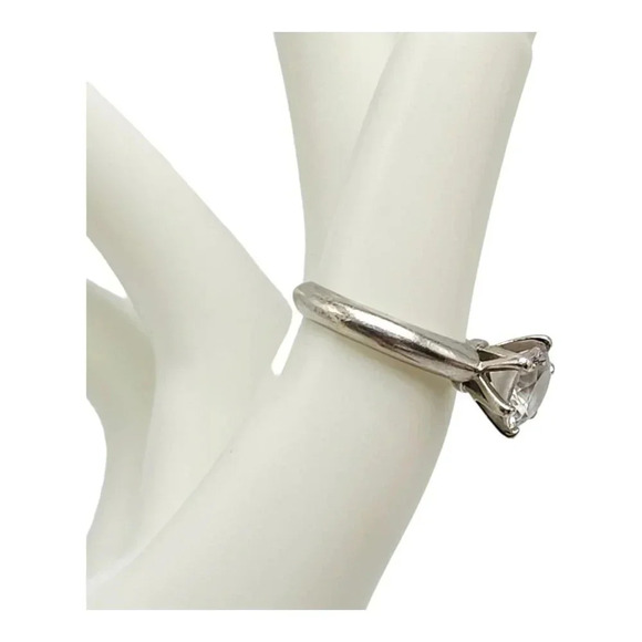 Sateur Paris Engagement CZ Solitaire Ring Size 5 Platinum Plated Sterling Silver - Picture 5 of 6